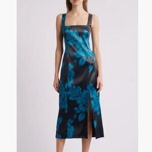NWT Hutch Angi Satin Sheath Dress Blue Roses XS